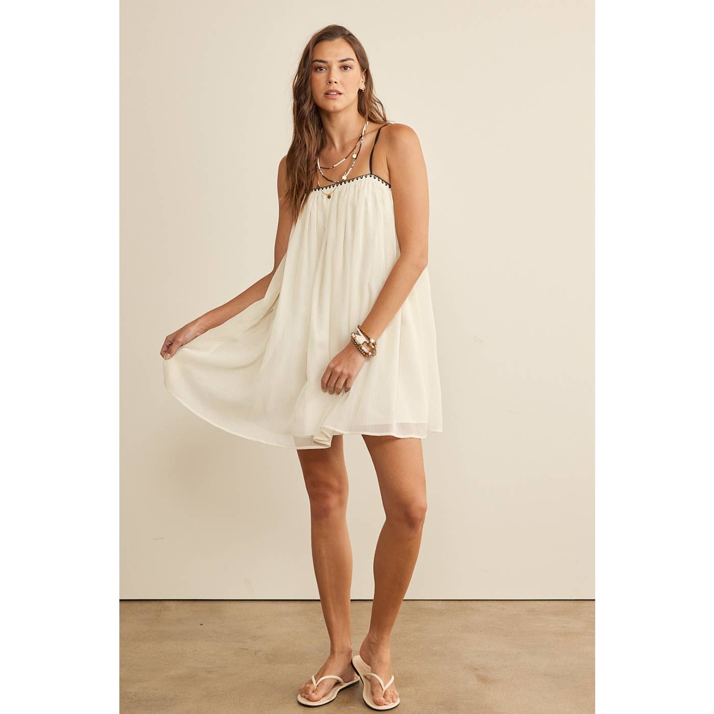 SHEER MINI DRESS FULLY LINED WITH STITCH DETAIL