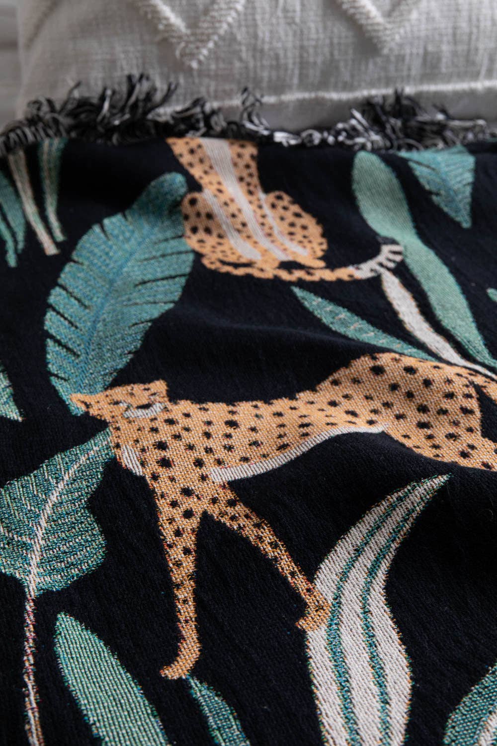 Leopard Jungle Black Throw Blanket