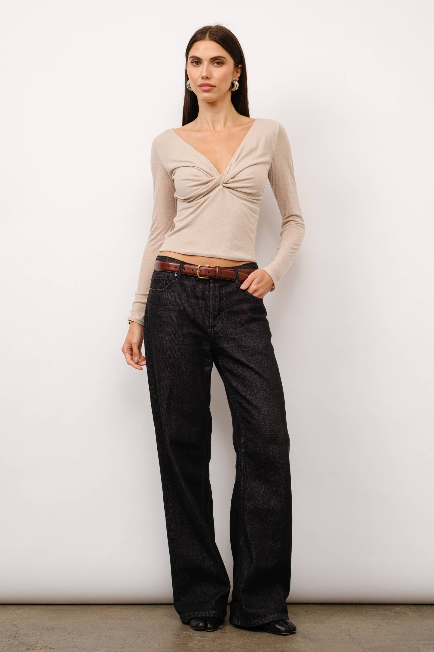 Jocelyn Front Twisted Jersey Top - Oat