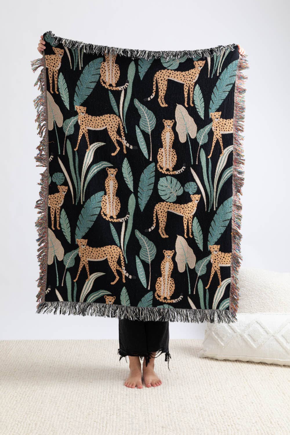 Leopard Jungle Black Throw Blanket