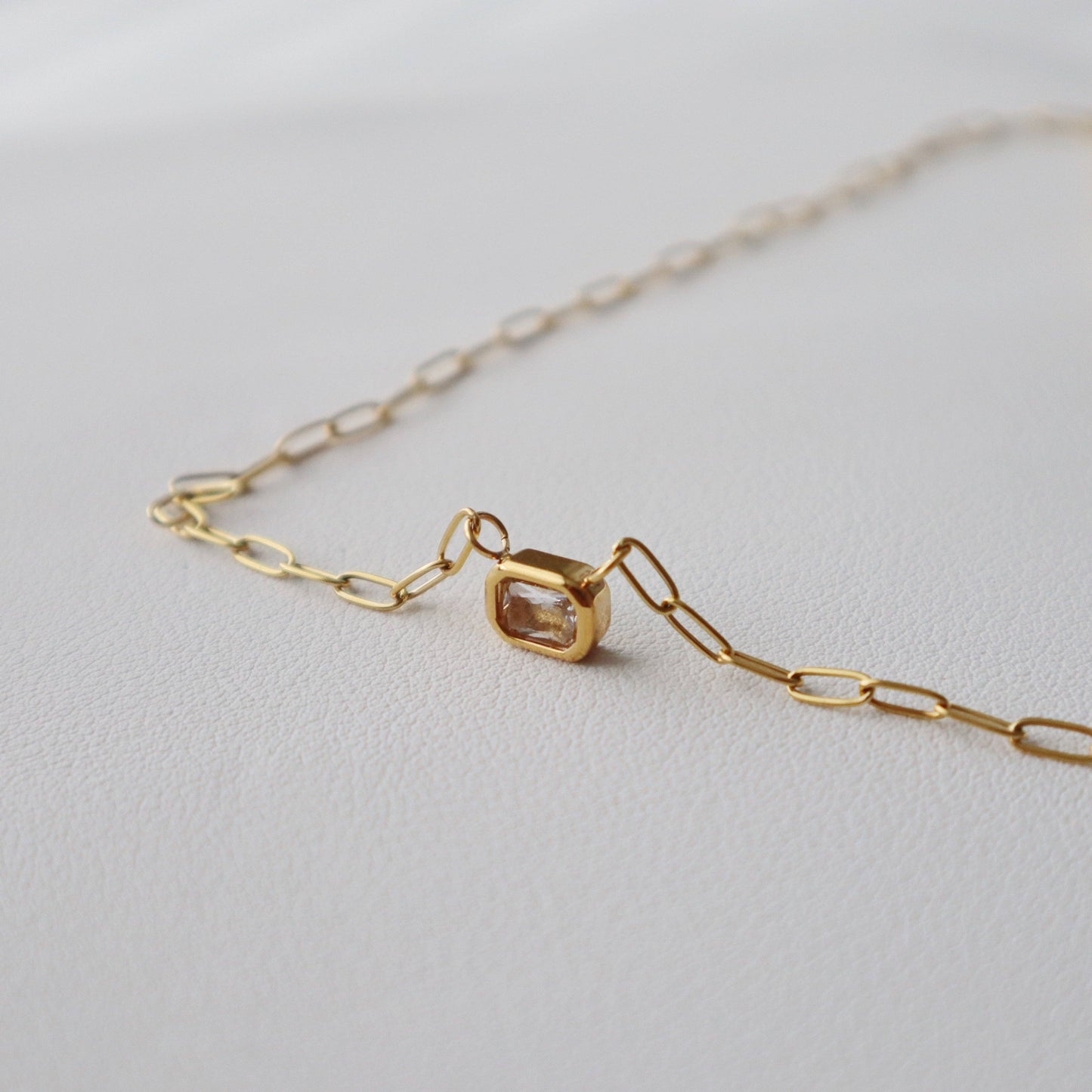 Rectangular Gem Necklace | Paperclip Pendant Necklace