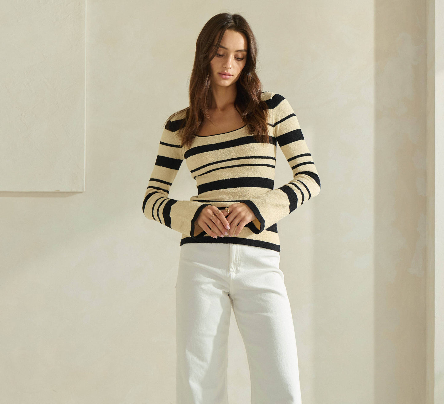 Square Neck Striped Sweater Top