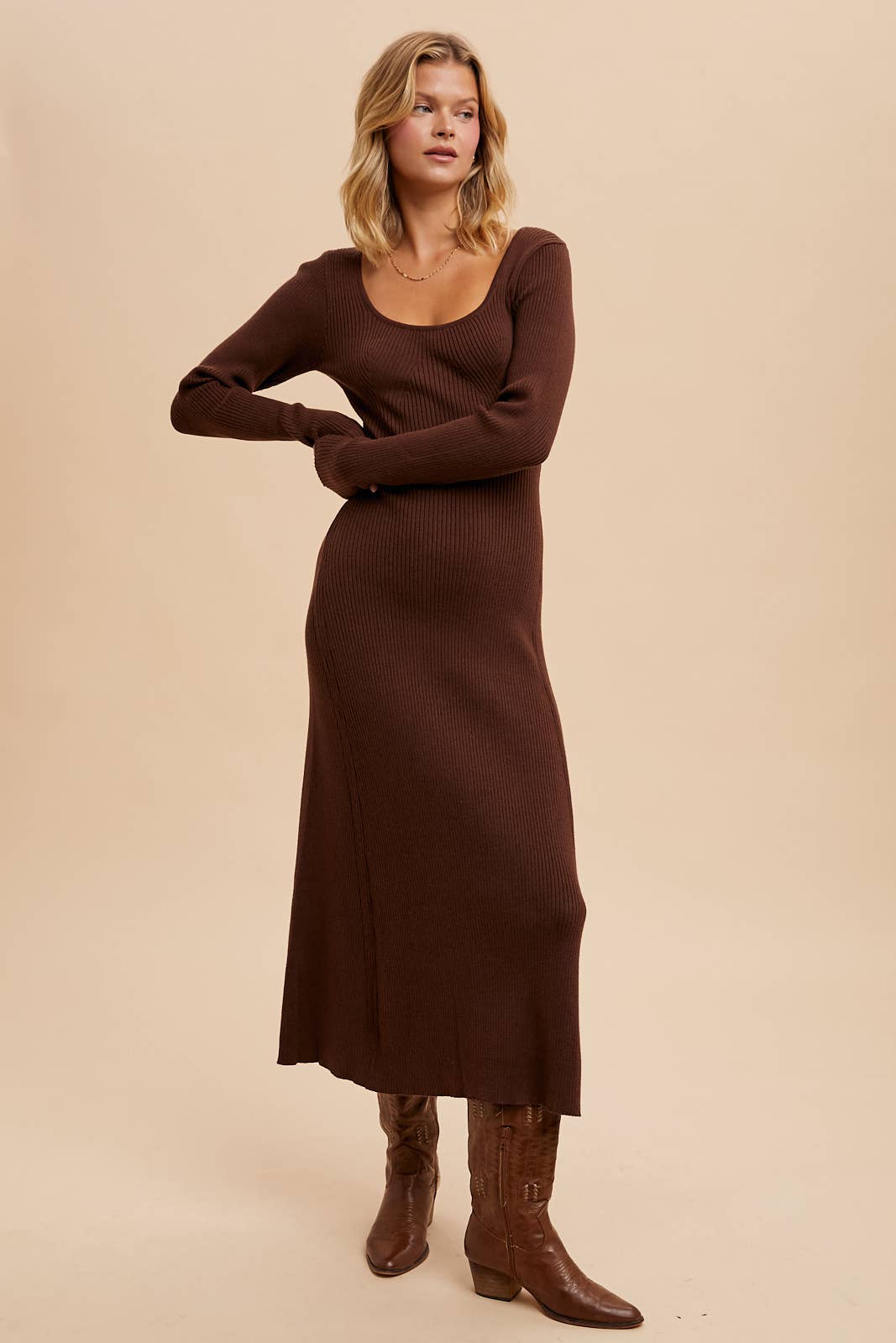VISCOSE BLEND KNITTED MAXI SWEATER DRESS