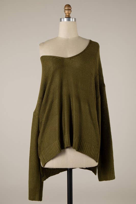 V Neck Ribbed Trim Cable Knit Light Sweater