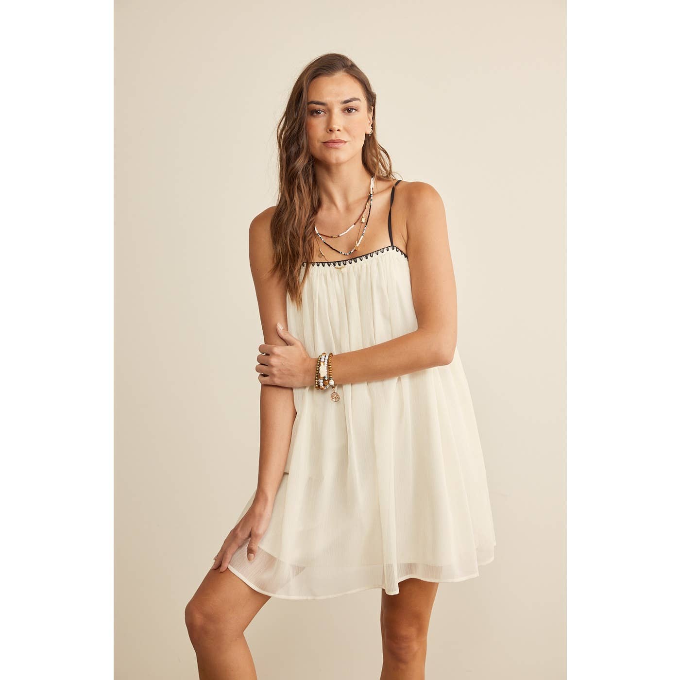 SHEER MINI DRESS FULLY LINED WITH STITCH DETAIL