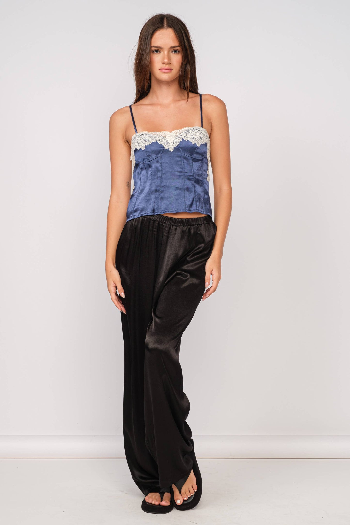 SATIN LACE TRIM POINT CAMI TOP