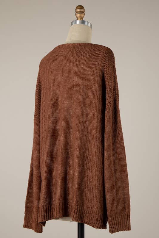 V Neck Ribbed Trim Cable Knit Light Sweater