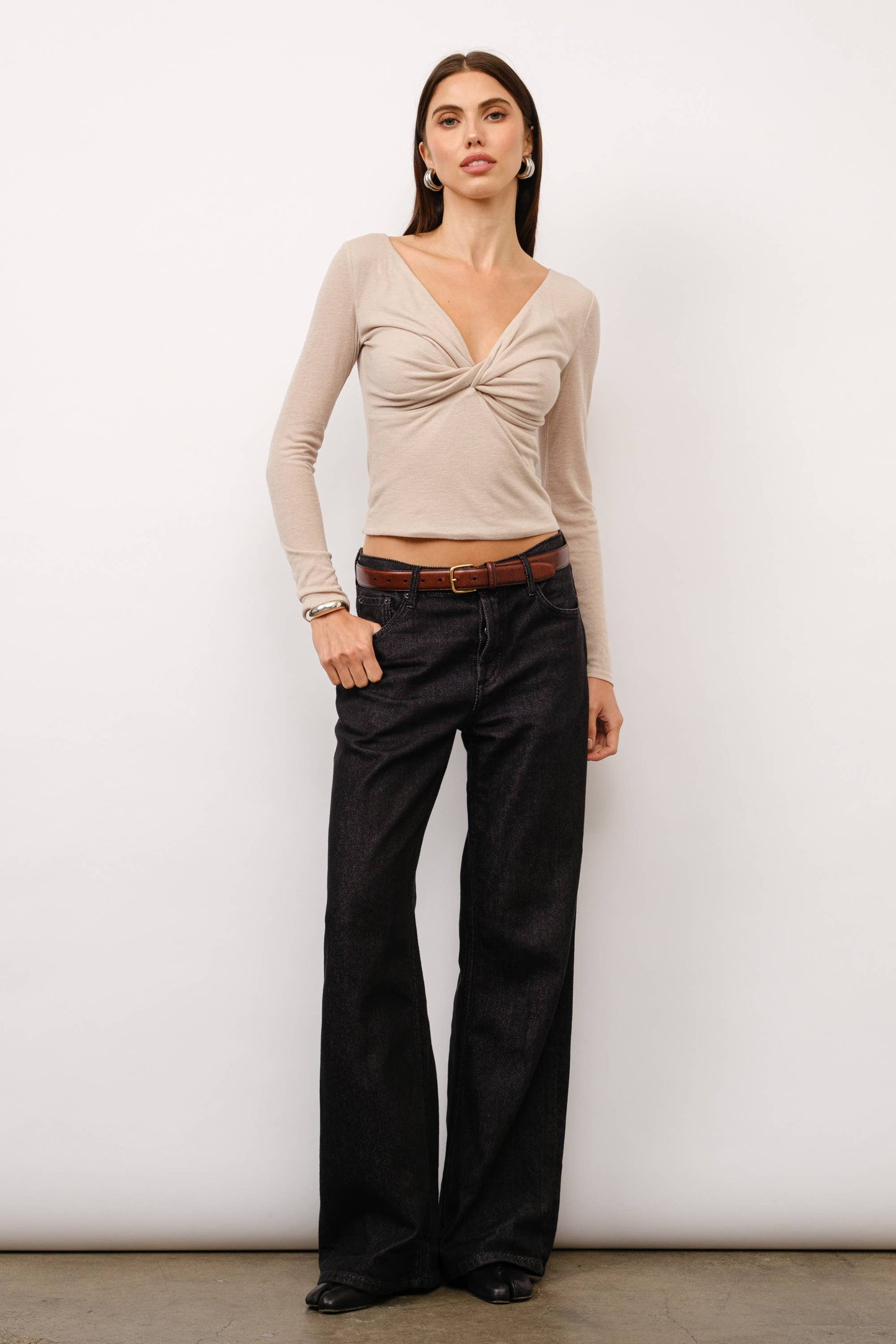 Jocelyn Front Twisted Jersey Top - Oat
