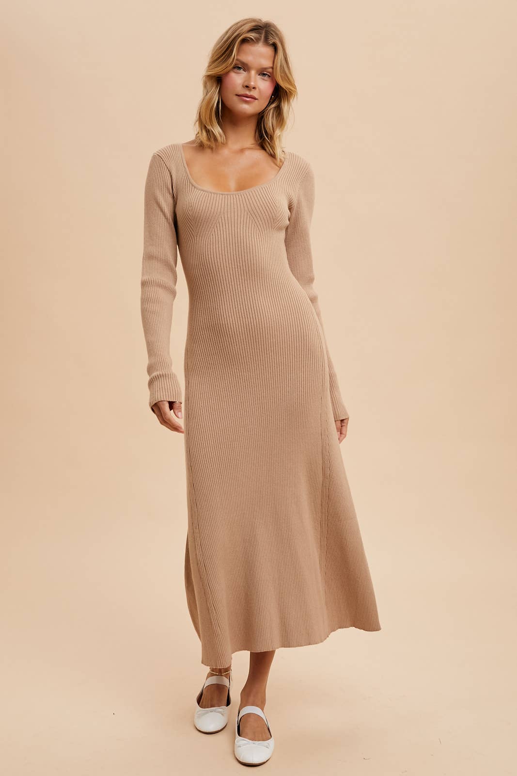 VISCOSE BLEND KNITTED MAXI SWEATER DRESS