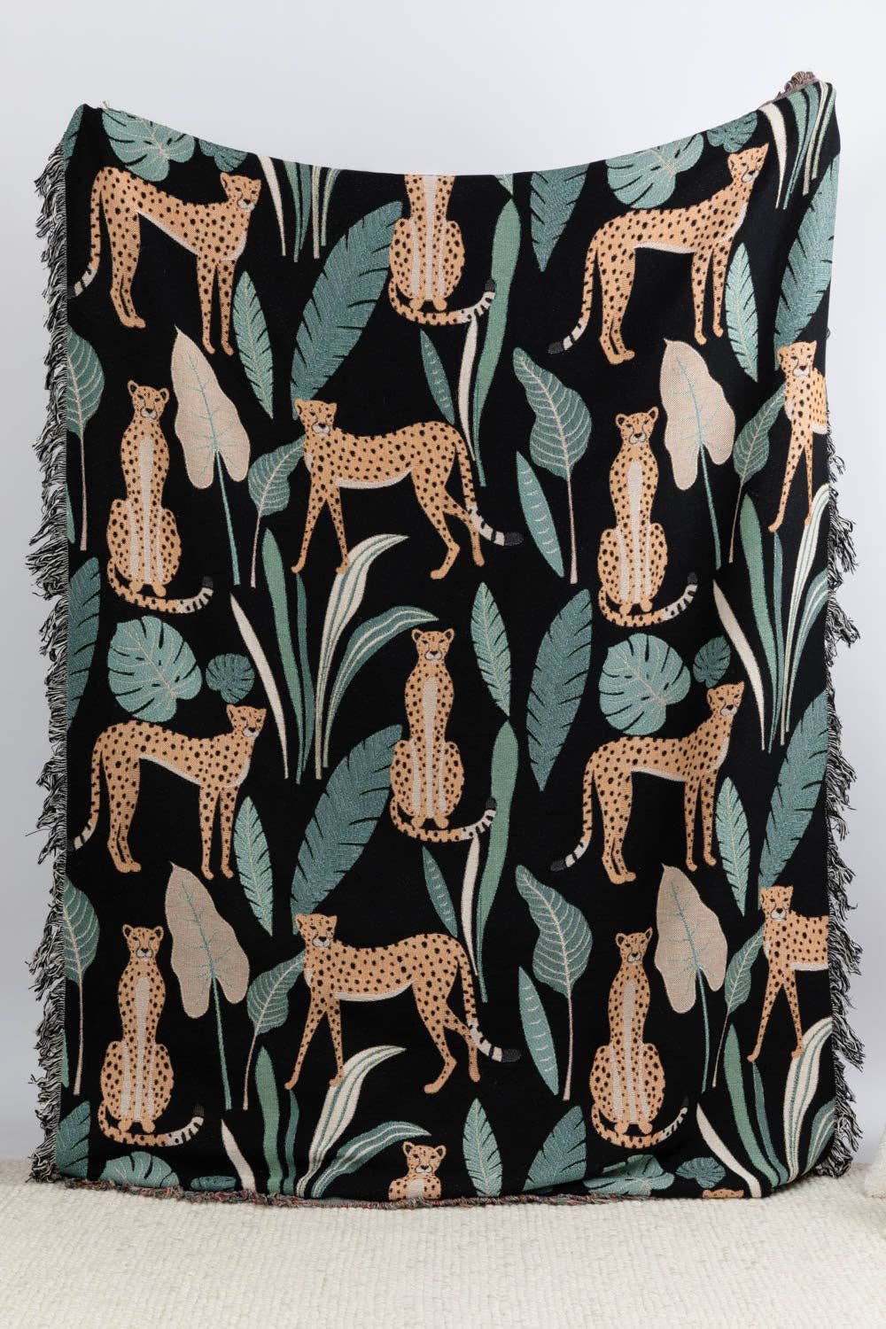 Leopard Jungle Black Throw Blanket