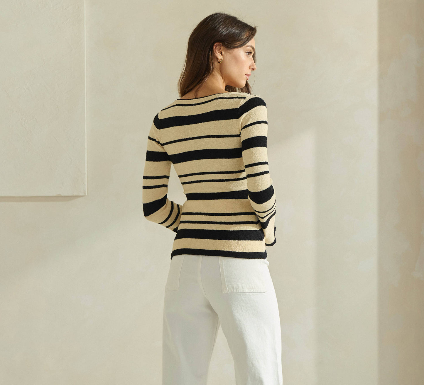 Square Neck Striped Sweater Top