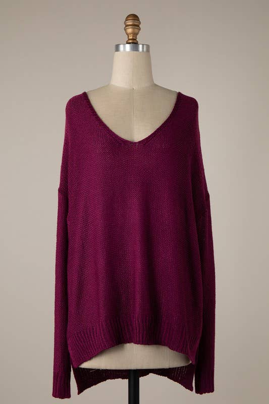 V Neck Ribbed Trim Cable Knit Light Sweater