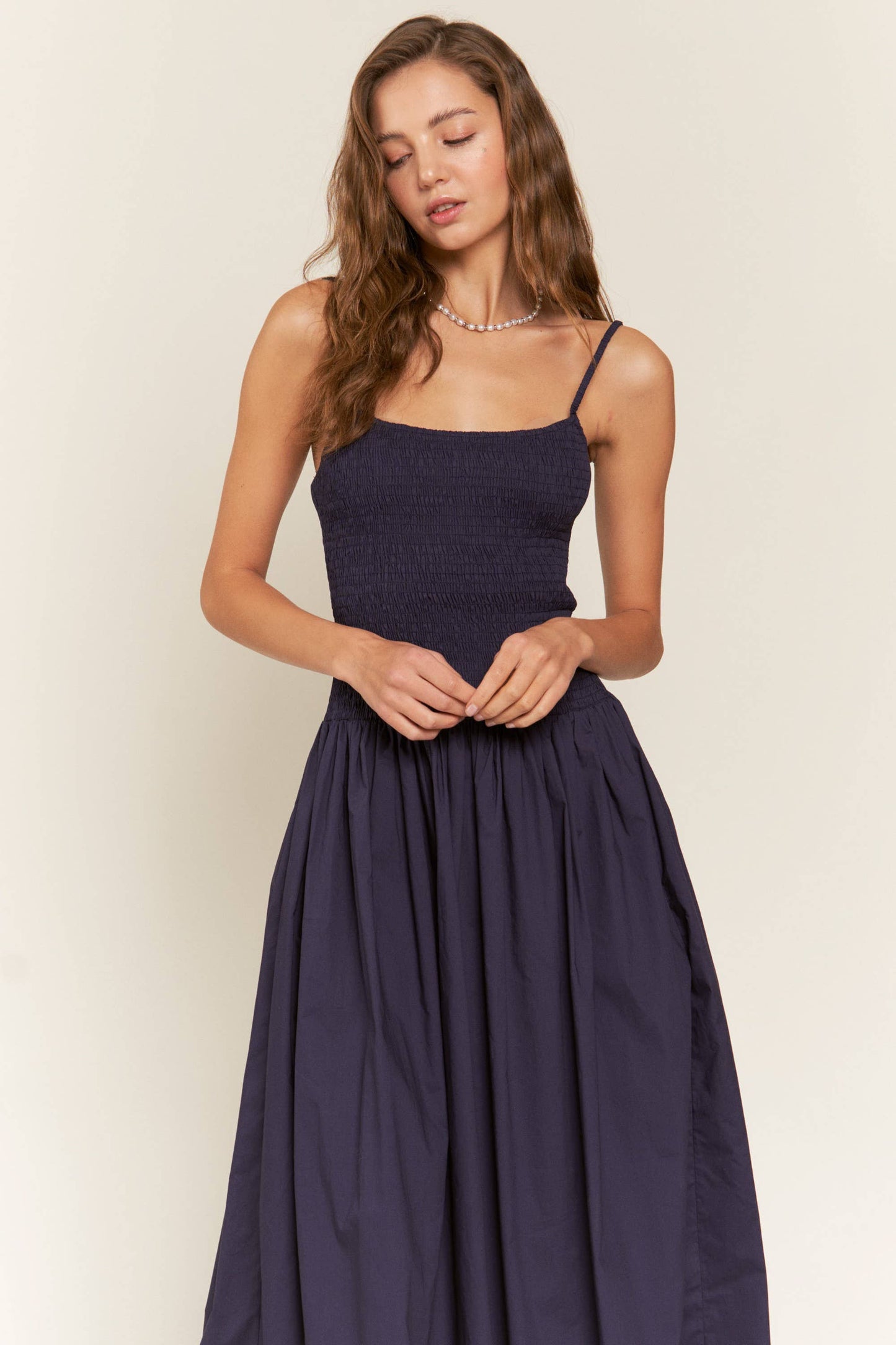 Smocked Boho Navy Midi-Dress