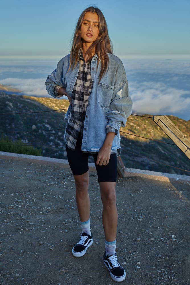 Washed Denim Ripped Button Down Jacket