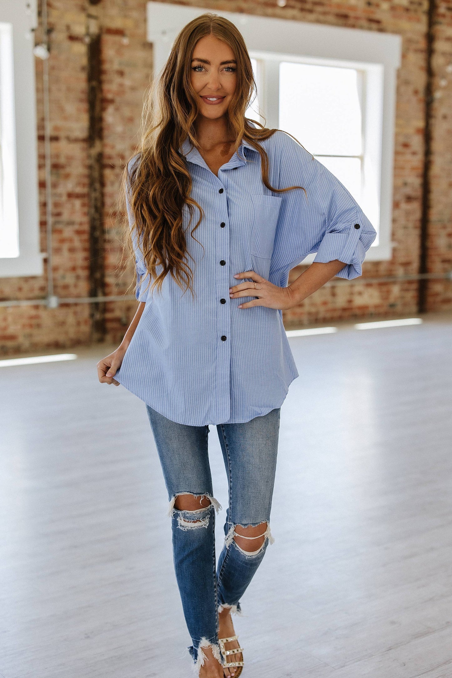 Clare Striped Button Up Shirt