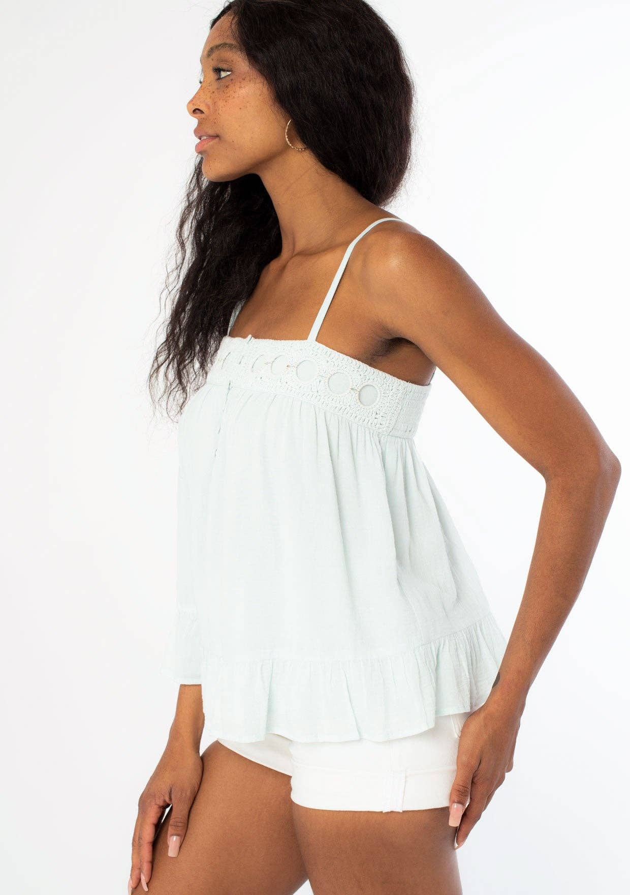 Flowy Crochet Trim Tank Tap
