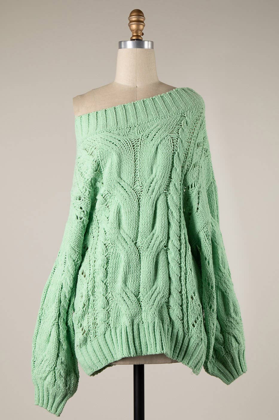 Boat Neck Braid Cable Knit Chenille Tunic Sweater