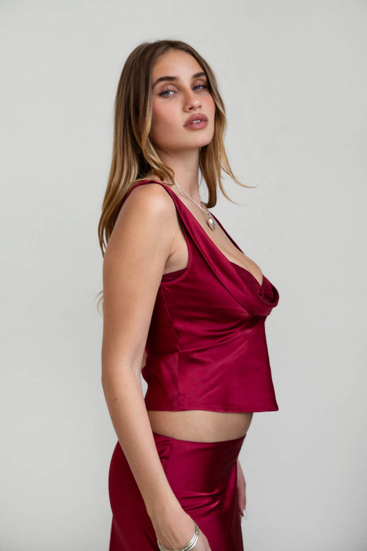 CHERRIS Satin Cowl Top
