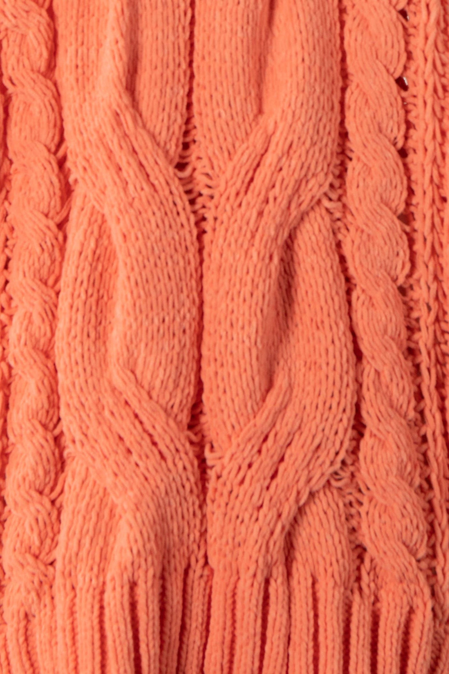 Boat Neck Braid Cable Knit Chenille Tunic Sweater