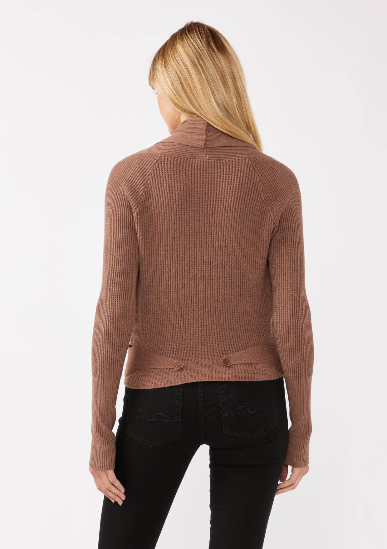 Waffle Knit Long Sleeve Tie Front Cardigan