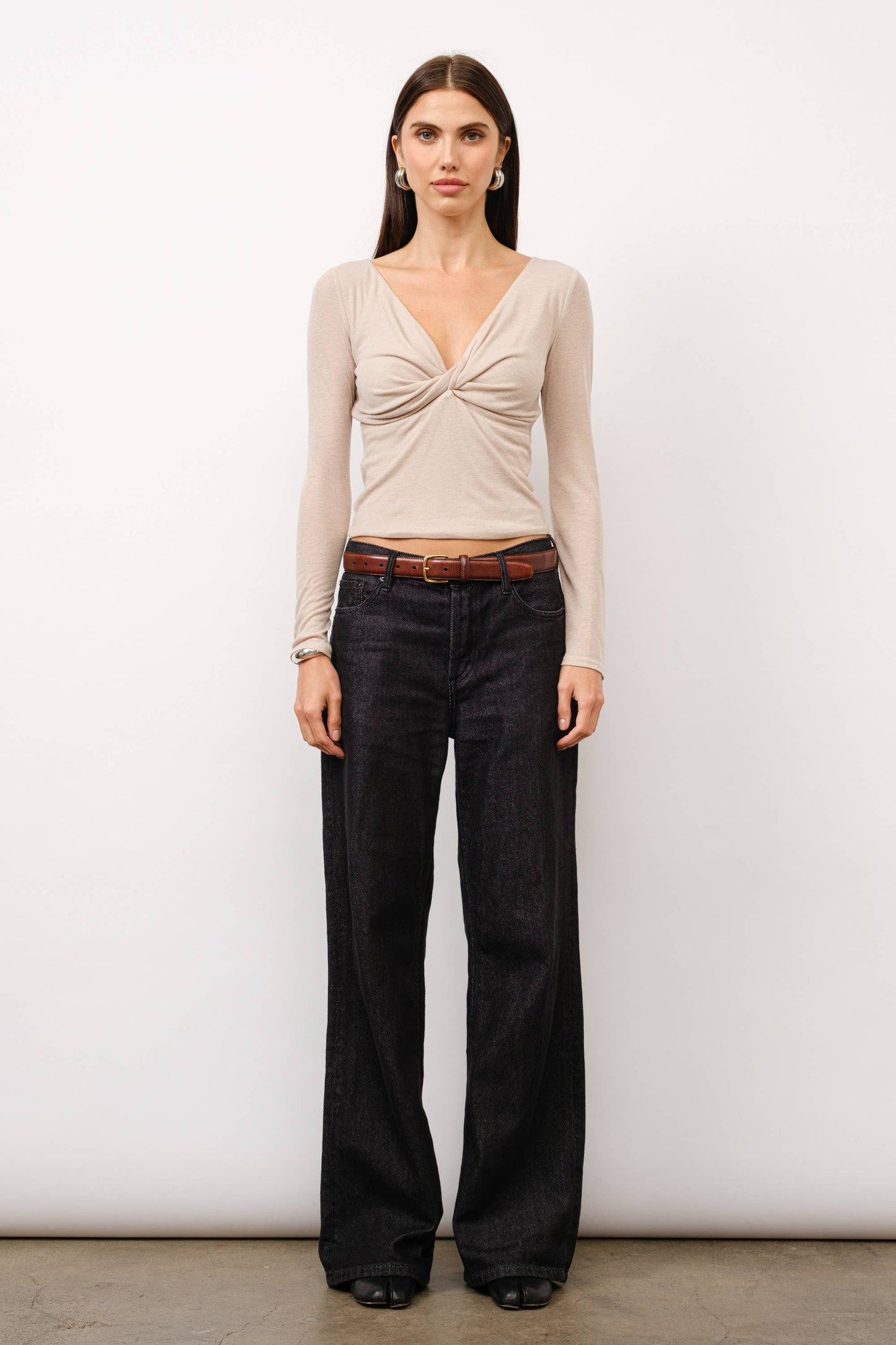 Jocelyn Front Twisted Jersey Top - Oat