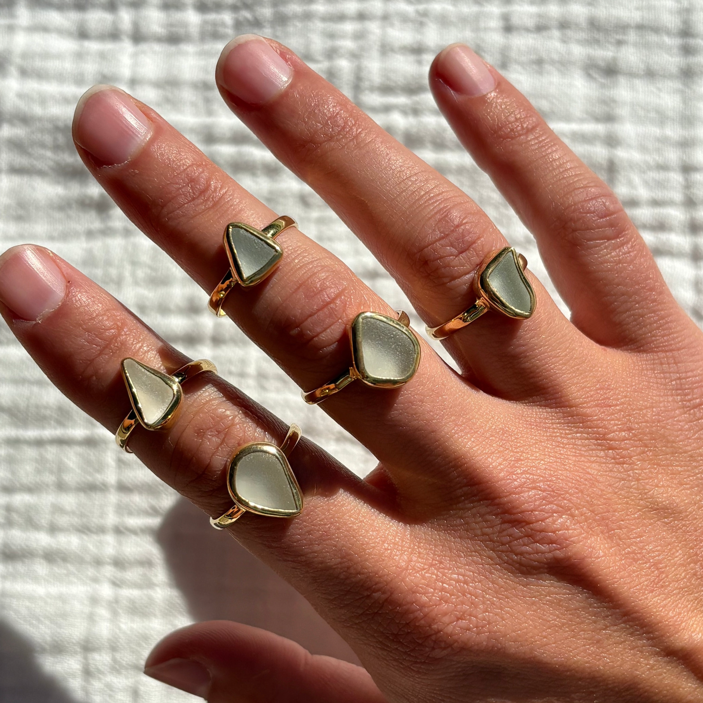 White Sea Glass Ring (Handmade)