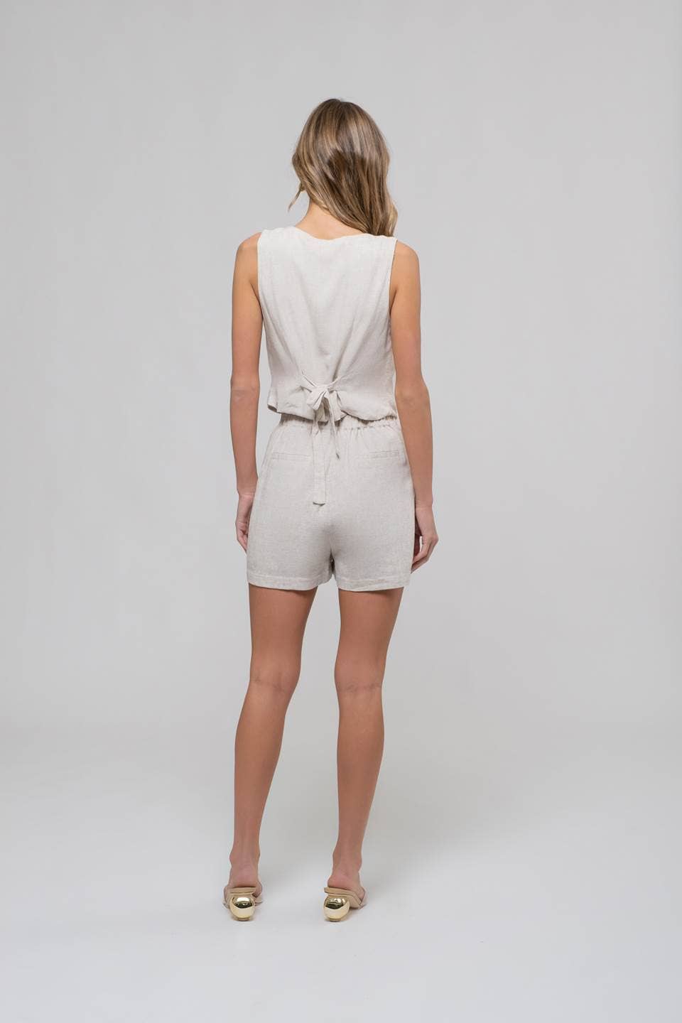 LINEN HIGH ELASTIC WAIST CHINO SHORTS