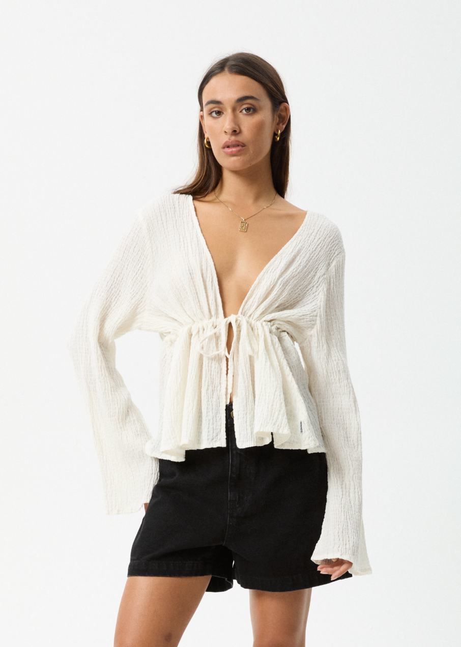 Focus - Seersucker Tie Top - Off White Focus - Seersucker Tie Top - Off White