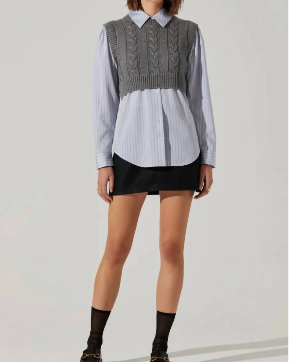 Flannery Blue And Grey Striped Layered Sweater Vest Top