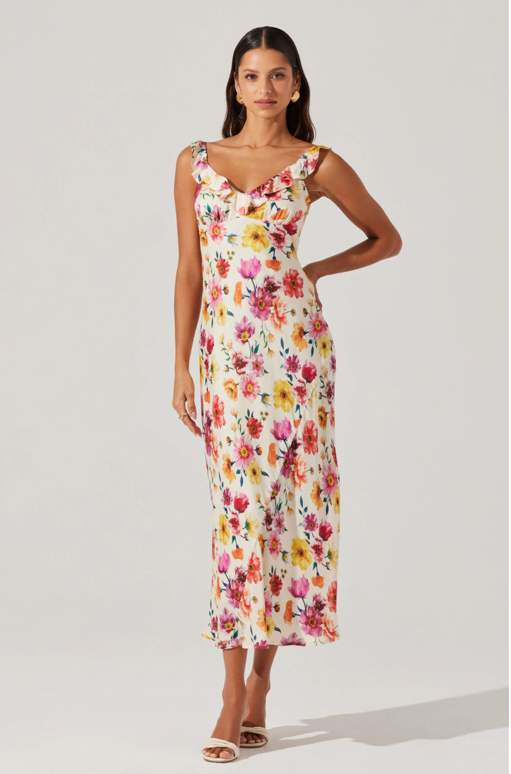 Zoie Floral Satin Ruffle Dress