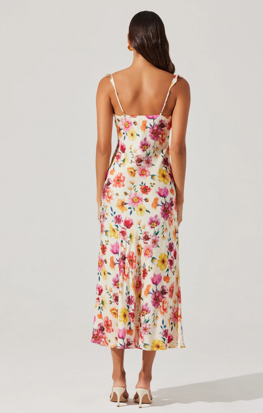 Zoie Floral Satin Ruffle Dress