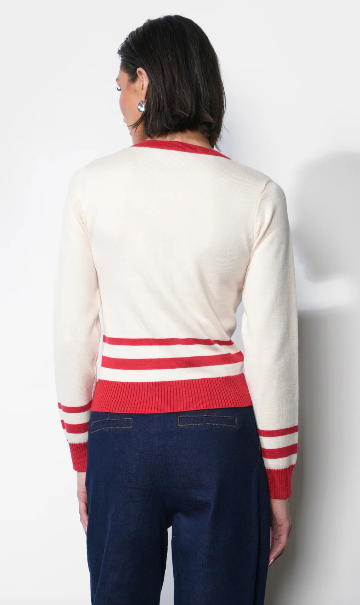 Piper Plunge Neck Stripe Button Front Knit Top