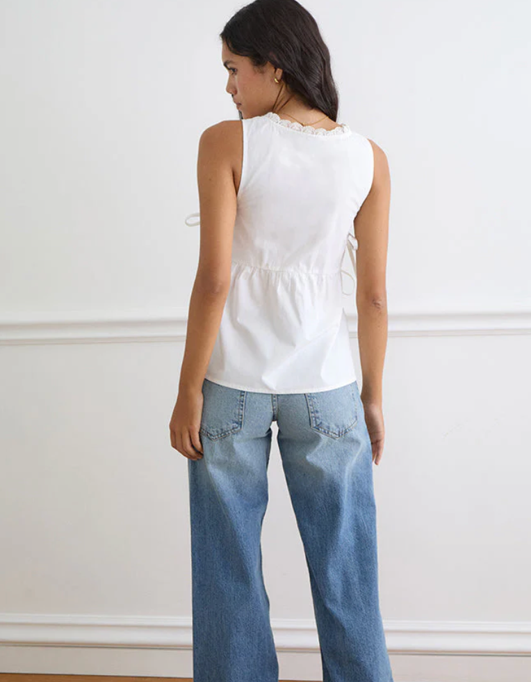 Fahwa Blouse With Tie Side In Poplin White