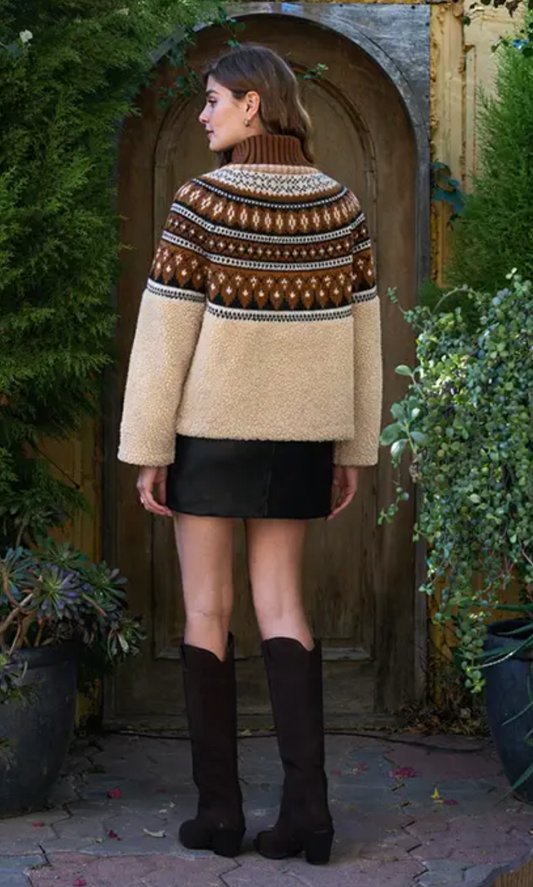 Fair Isle Sherpa Knit Contrast Jacket
