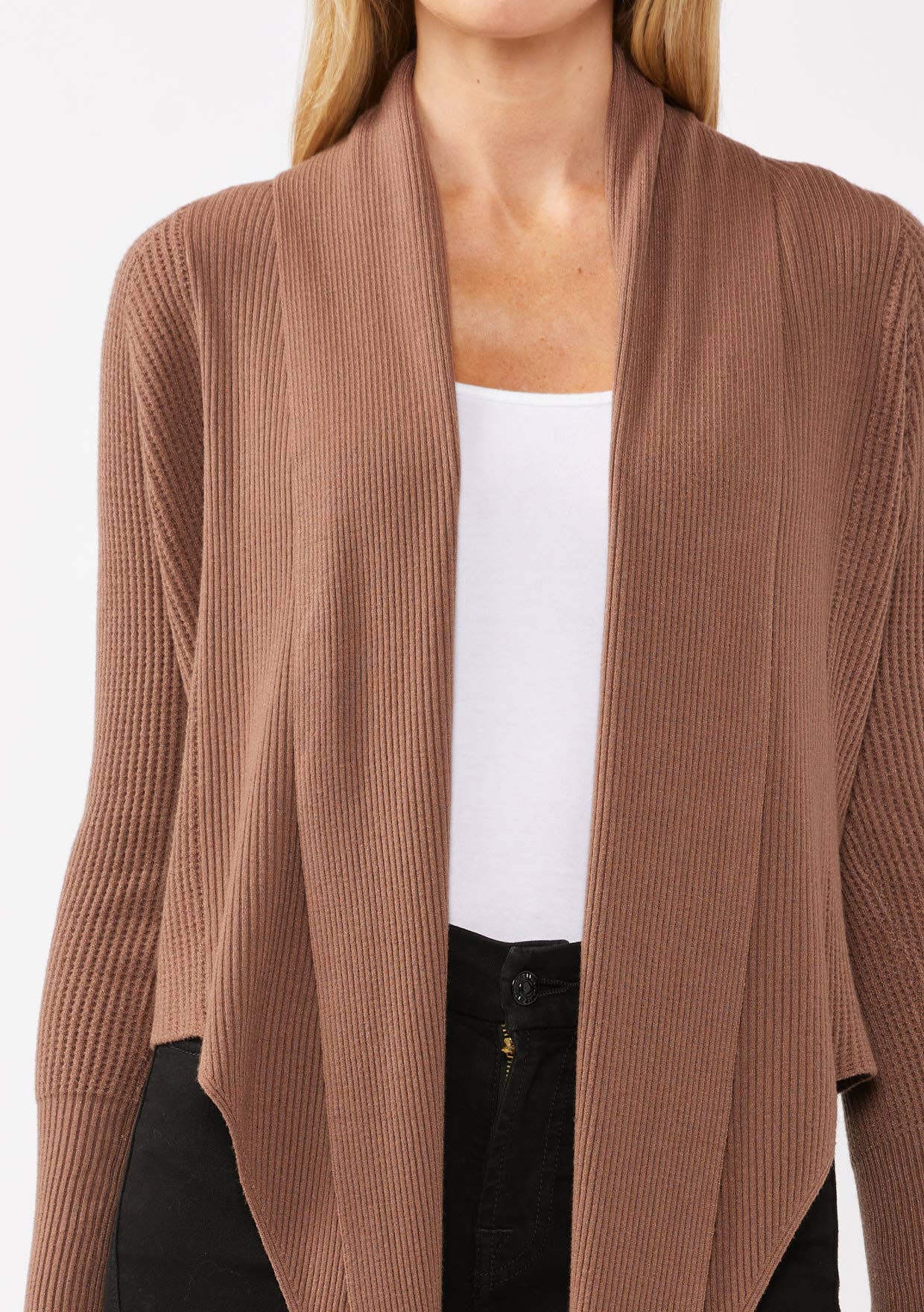 Waffle Knit Long Sleeve Tie Front Cardigan
