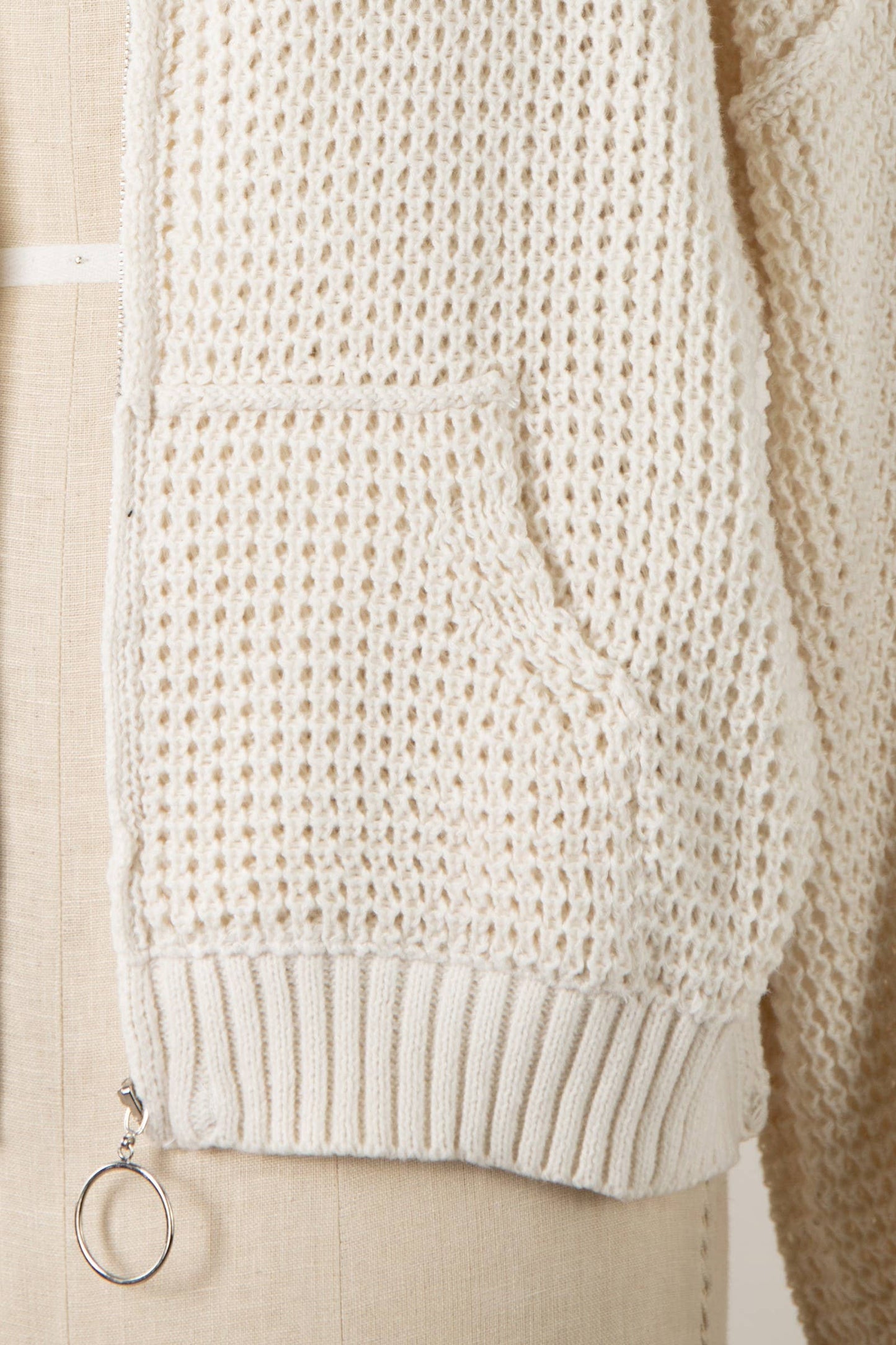 ZIP UP CABLE KNIT HOODIE SWEATER TOP CARDIGAN