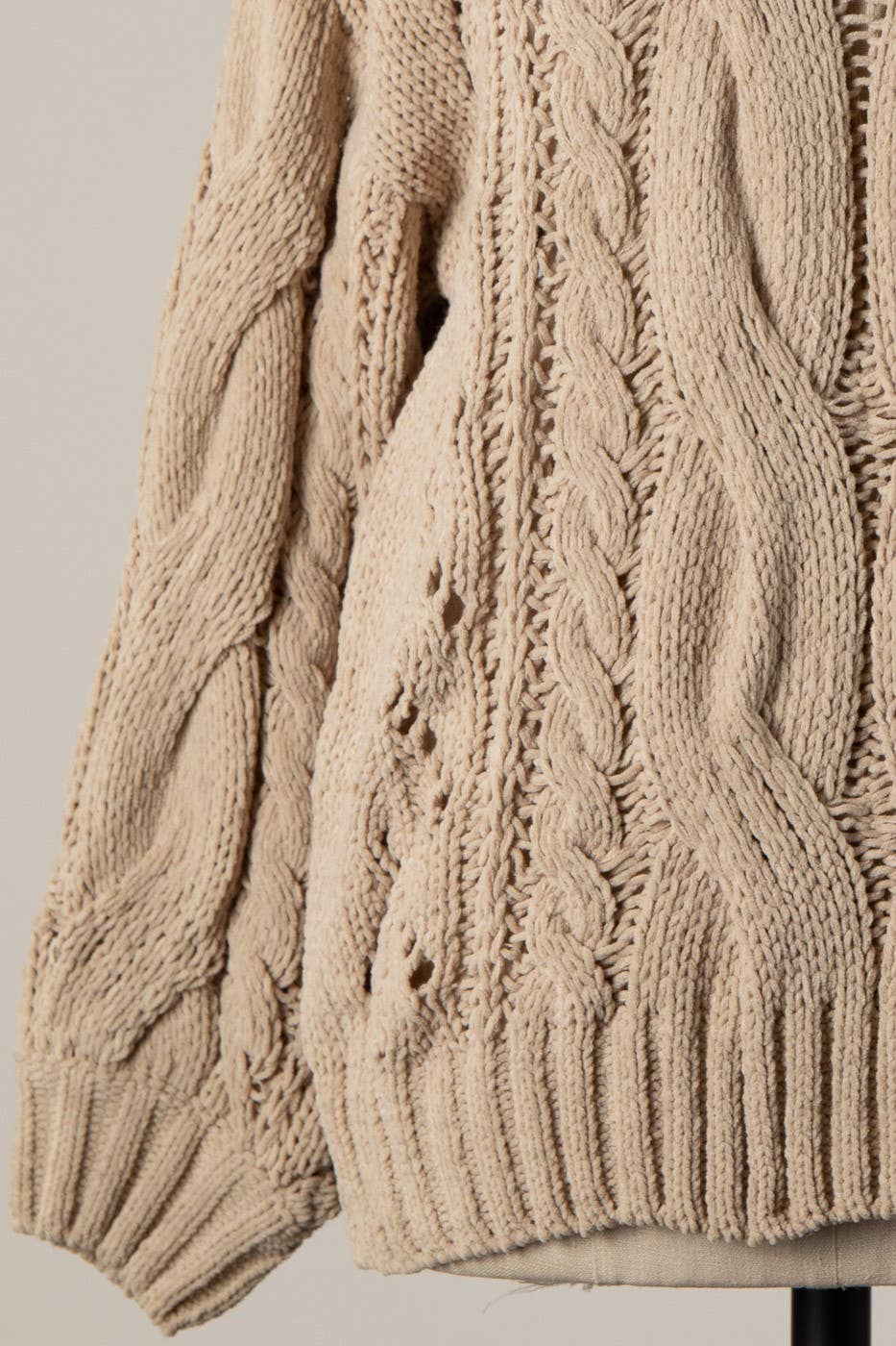 Boat Neck Braid Cable Knit Chenille Tunic Sweater