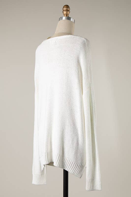 V Neck Ribbed Trim Cable Knit Light Sweater