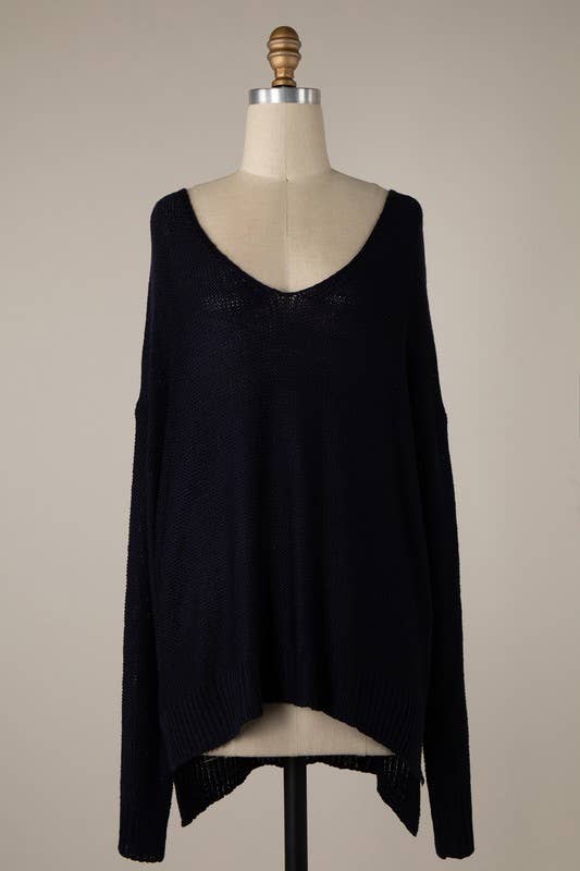 V Neck Ribbed Trim Cable Knit Light Sweater