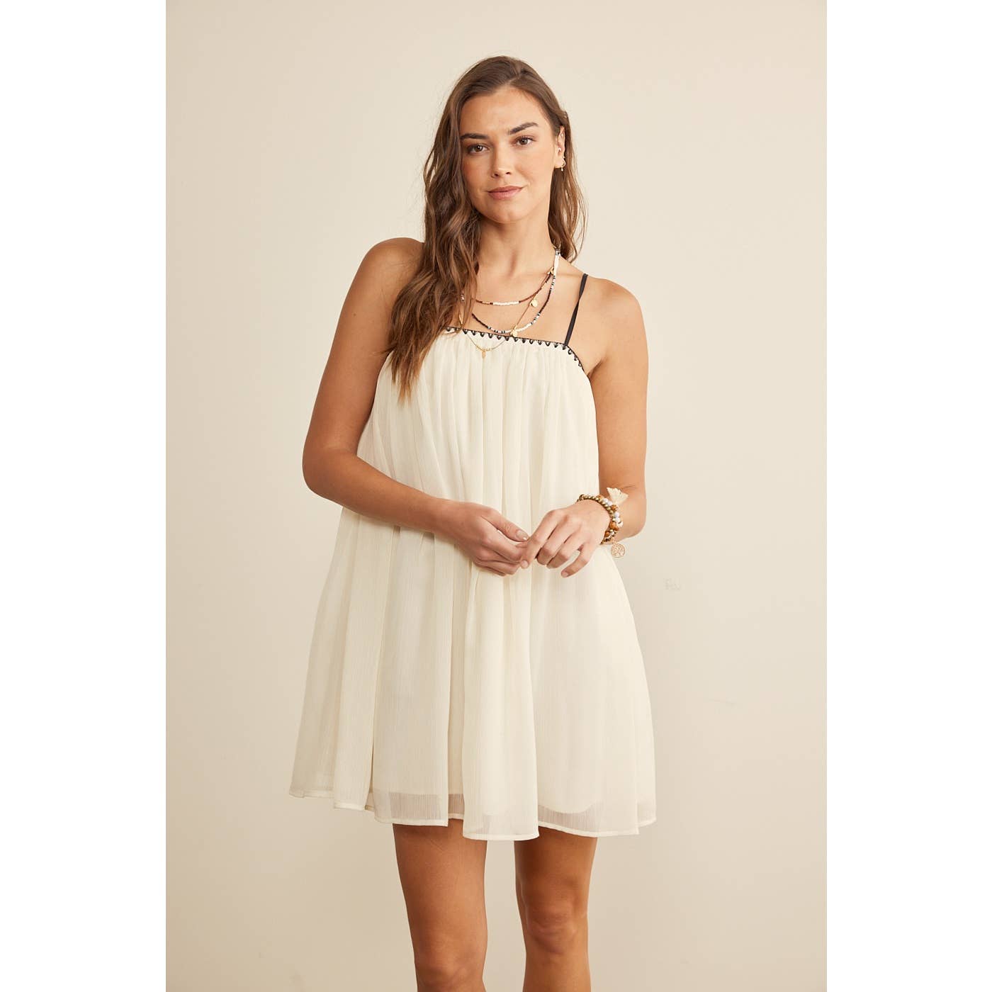 SHEER MINI DRESS FULLY LINED WITH STITCH DETAIL