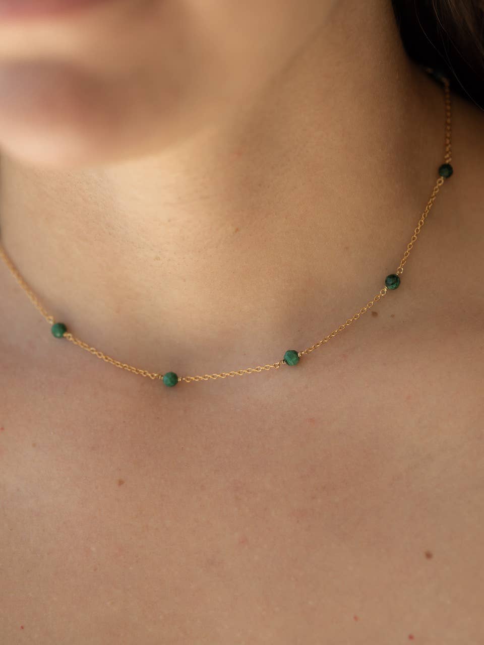 Malachite Drop Choker Necklace in Gold