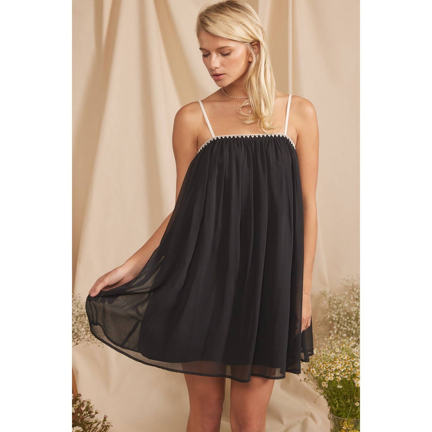 SHEER MINI DRESS FULLY LINED WITH STITCH DETAIL