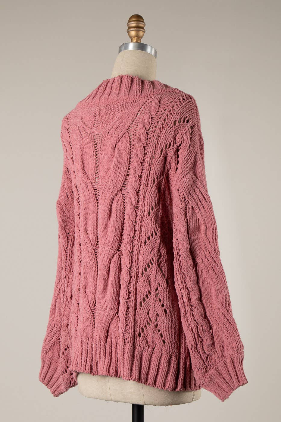 Boat Neck Braid Cable Knit Chenille Tunic Sweater