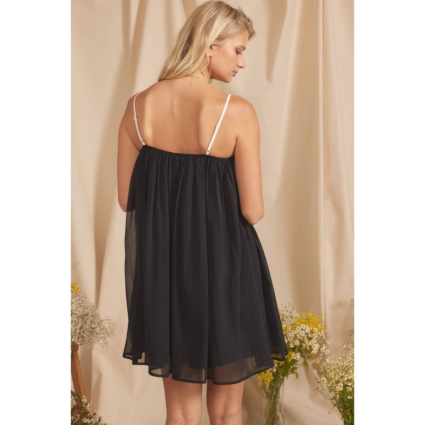SHEER MINI DRESS FULLY LINED WITH STITCH DETAIL