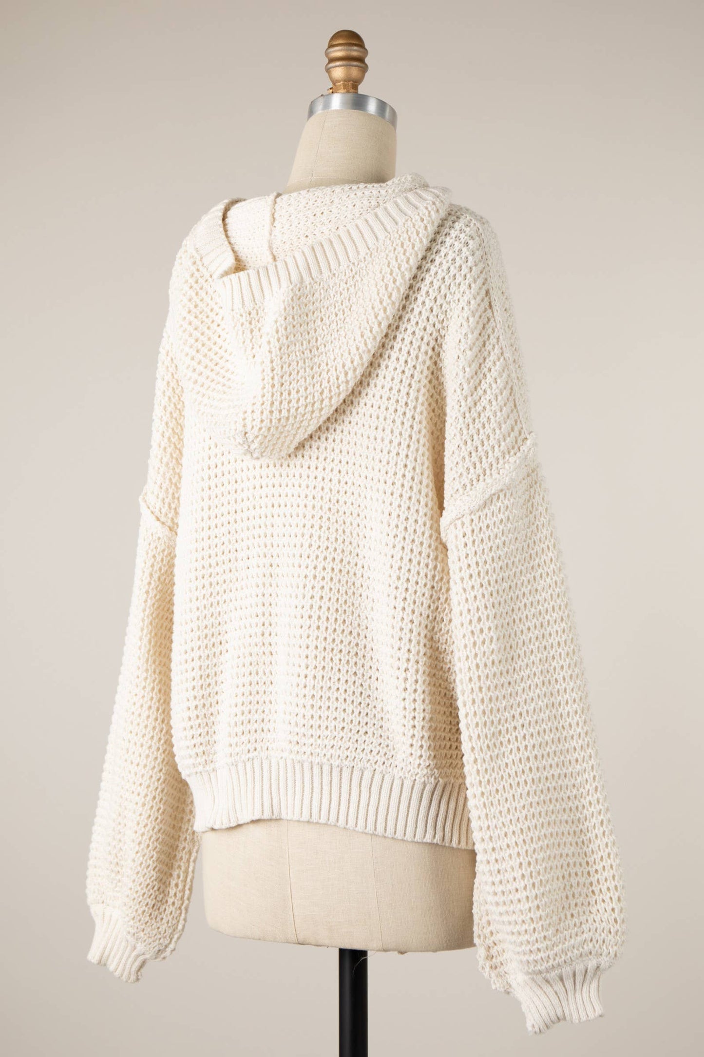 ZIP UP CABLE KNIT HOODIE SWEATER TOP CARDIGAN