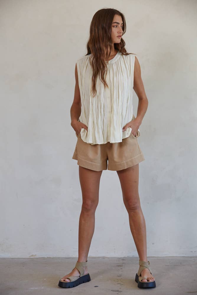 Woven Cotton Linen Wide Leg Shorts