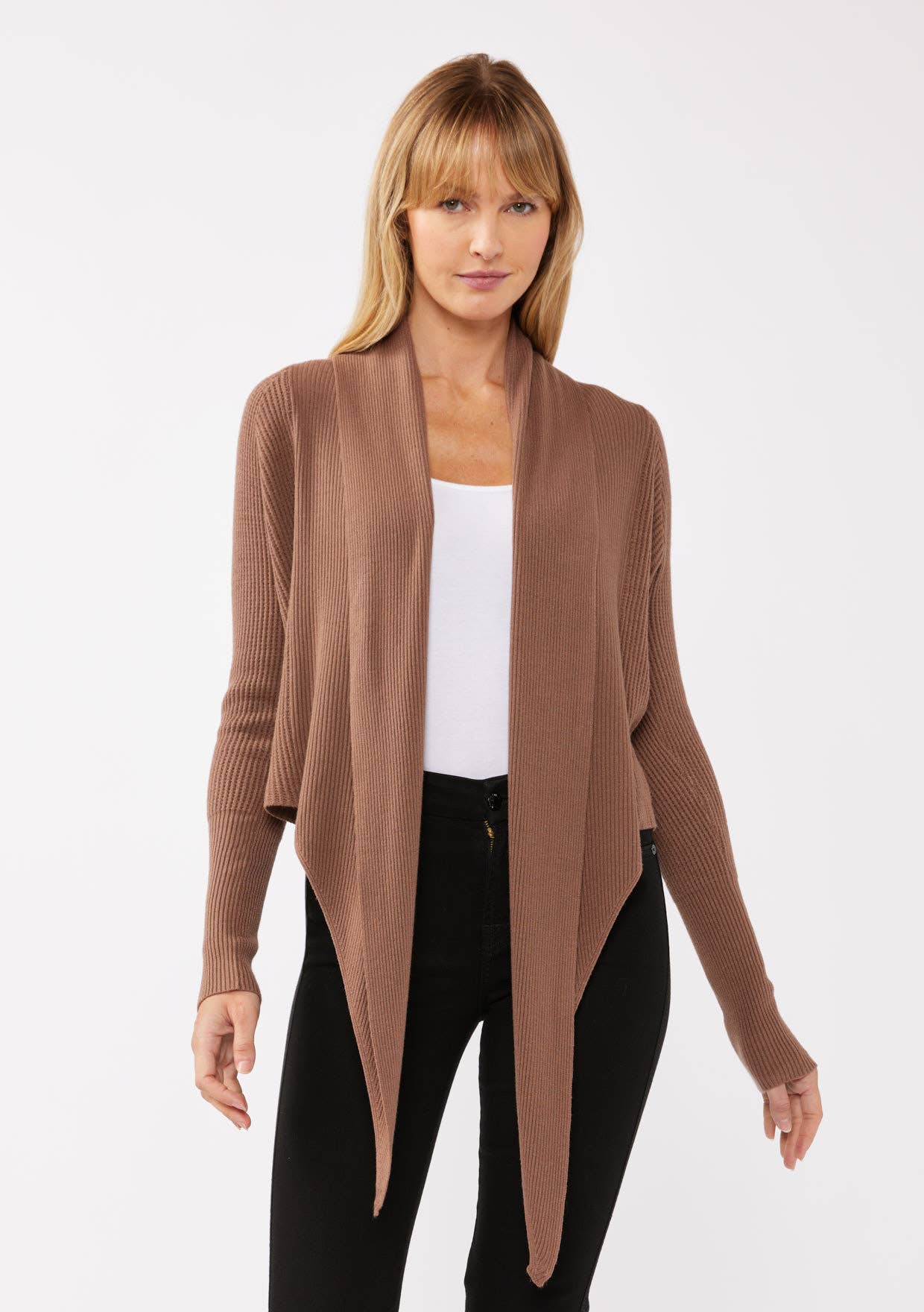 Waffle Knit Long Sleeve Tie Front Cardigan