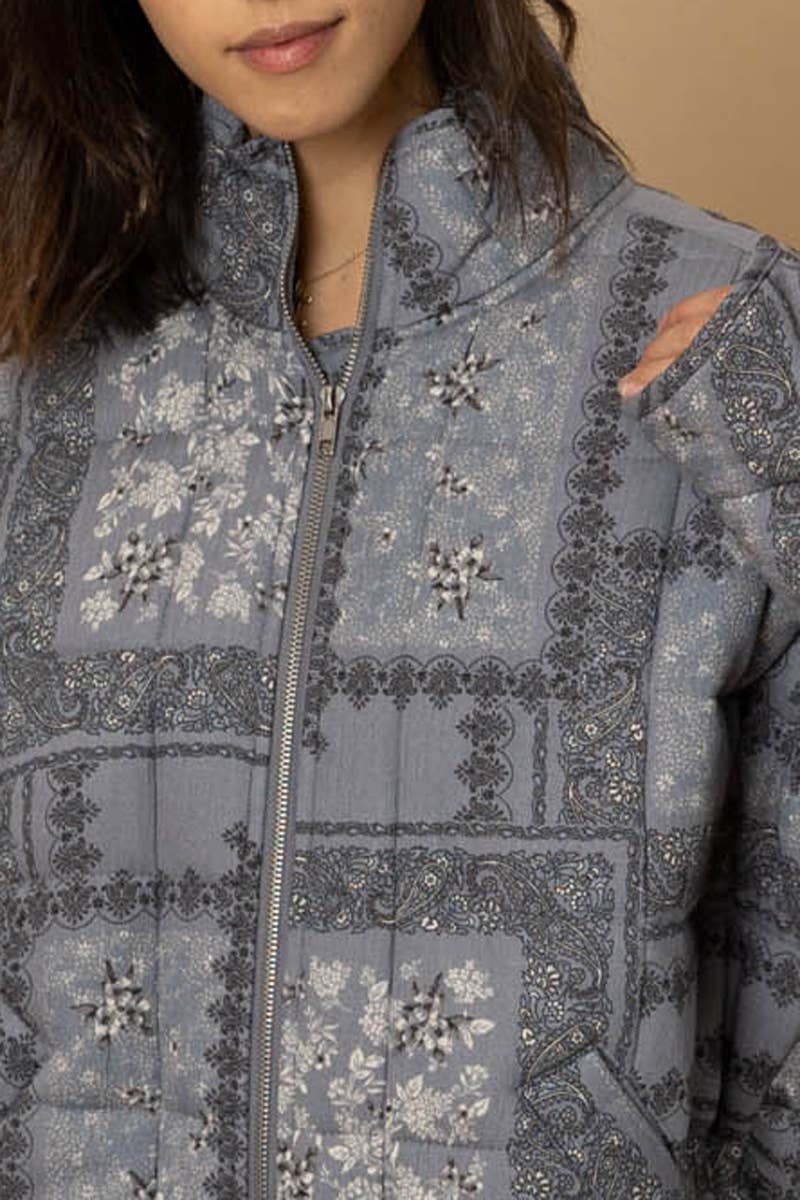 Quilted Bandana Print Bomber Jacket