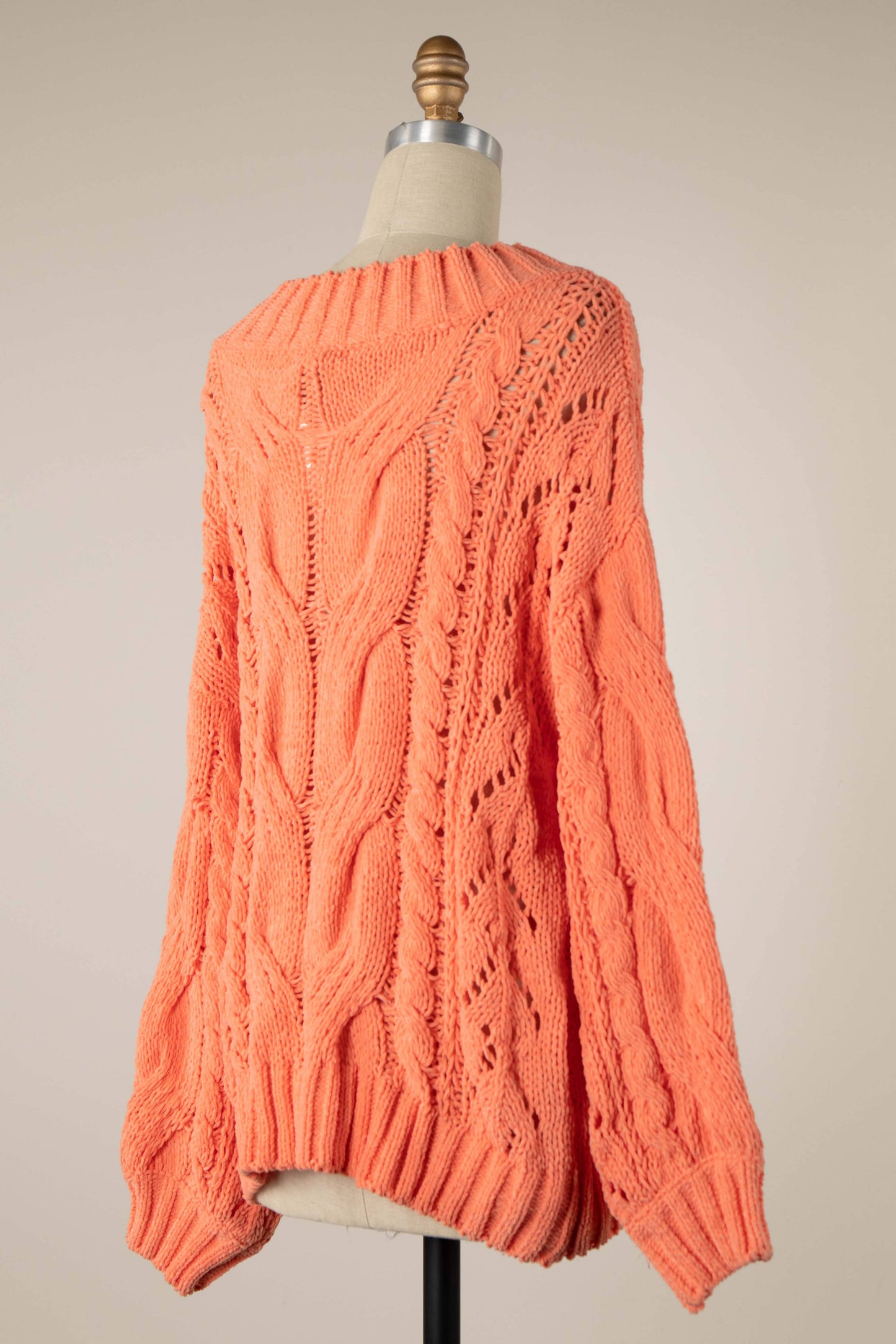 Boat Neck Braid Cable Knit Chenille Tunic Sweater