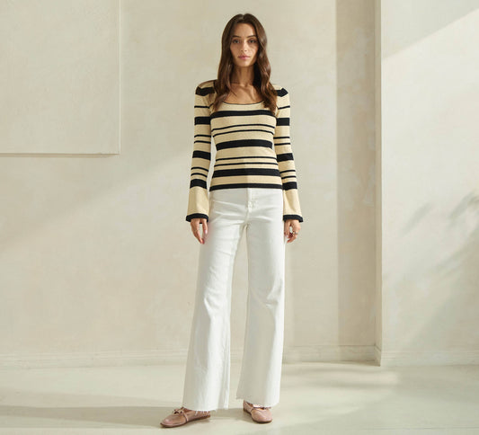 Square Neck Striped Sweater Top